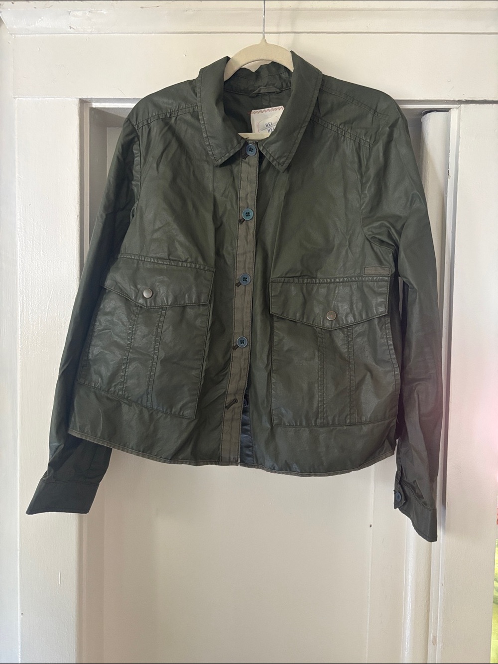 Anthropologie Olive Green Waxed Cotton Utility Jacket